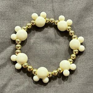 NEW Cream Mickey Mouse Head & Round Gold Beaded Bracelet
